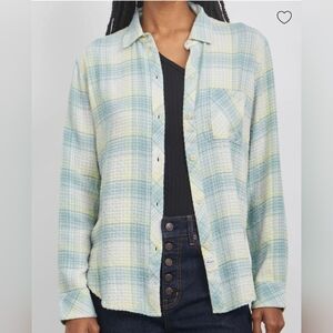 Rails Women's Brady Button Down Shirt Sage Lemon Plaid Size Medium